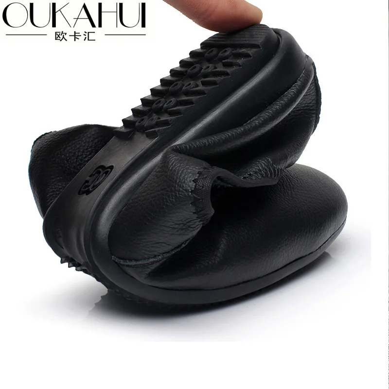 Rushiman Black Genuine Leather Flat Heel Comfortable Soft Bottom Full-grain Leather Anti-slip Foot Covering Flat Keel Thin Shoes