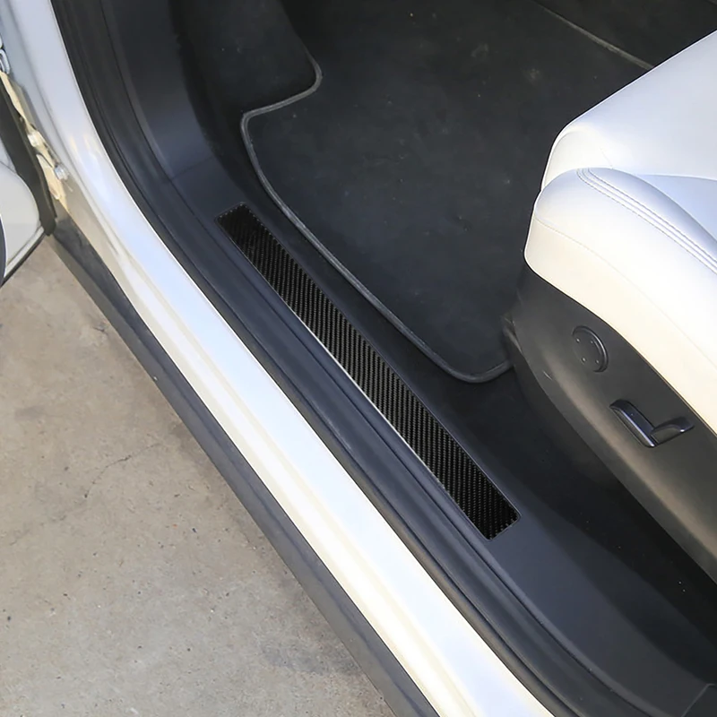 

For Tesla Model X Accessories Car Carbon Fiber Stickers Interior Front Rear Car Door Sill Welcome Pedal Sticker Protector Cover