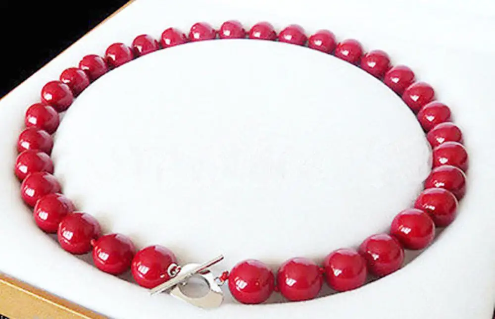 

New 12mm Natural Red South Shell Pearl Gemstones Round Beads Necklace 18''