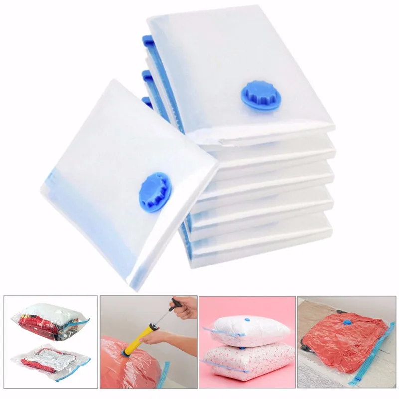 Hot Vacuum Clothing Storage Bag Transparent Foldable Large Compressed Wardrobe Organizer Space Saving Travel Seal Bags | Дом и сад
