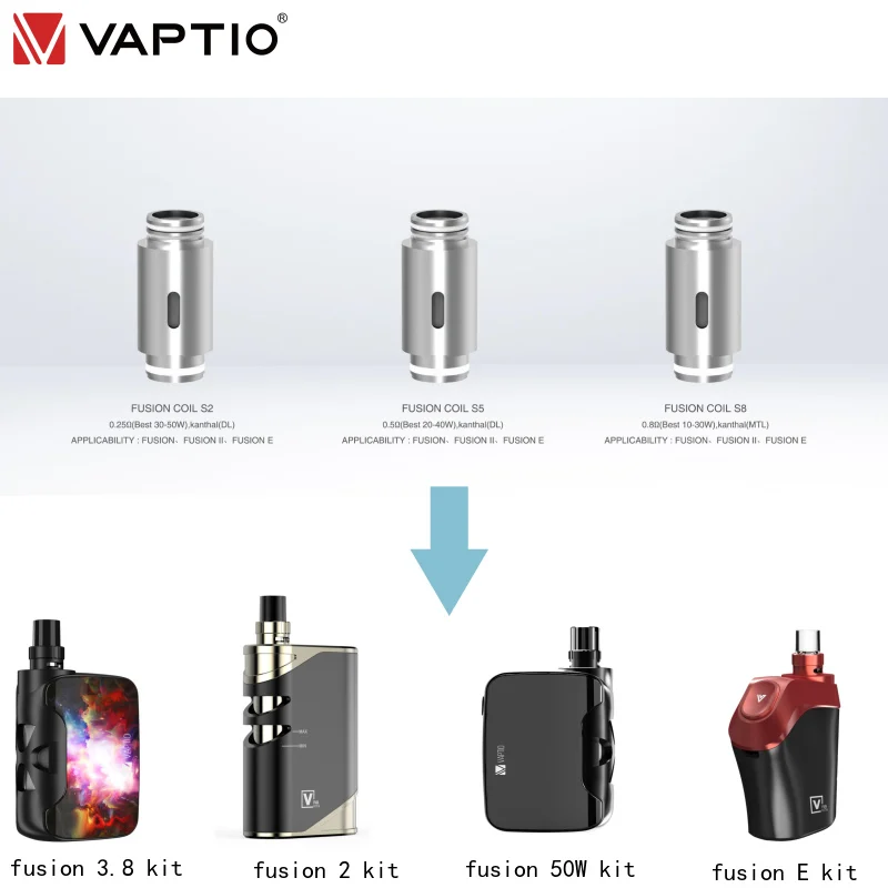 10 шт. Vaptio Fusion катушки 0 25/0 5/Ом S2 S5 S8 для Fusion/2/SP/F/E Kit 30 50 Вт испаритель катушка
