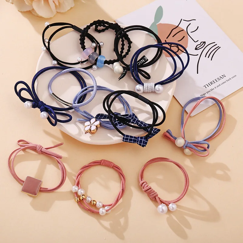 Эластичные резинки для волос с искусственным жемчугом девочек и женщин 12