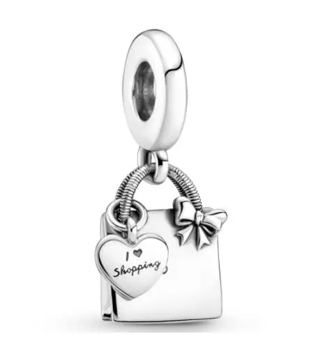 Authentic 925 Sterling Silver l I Love Shopping Handbag With Heart Charms Bead Fit Pandora Bracelet &amp Necklace Jewelry |