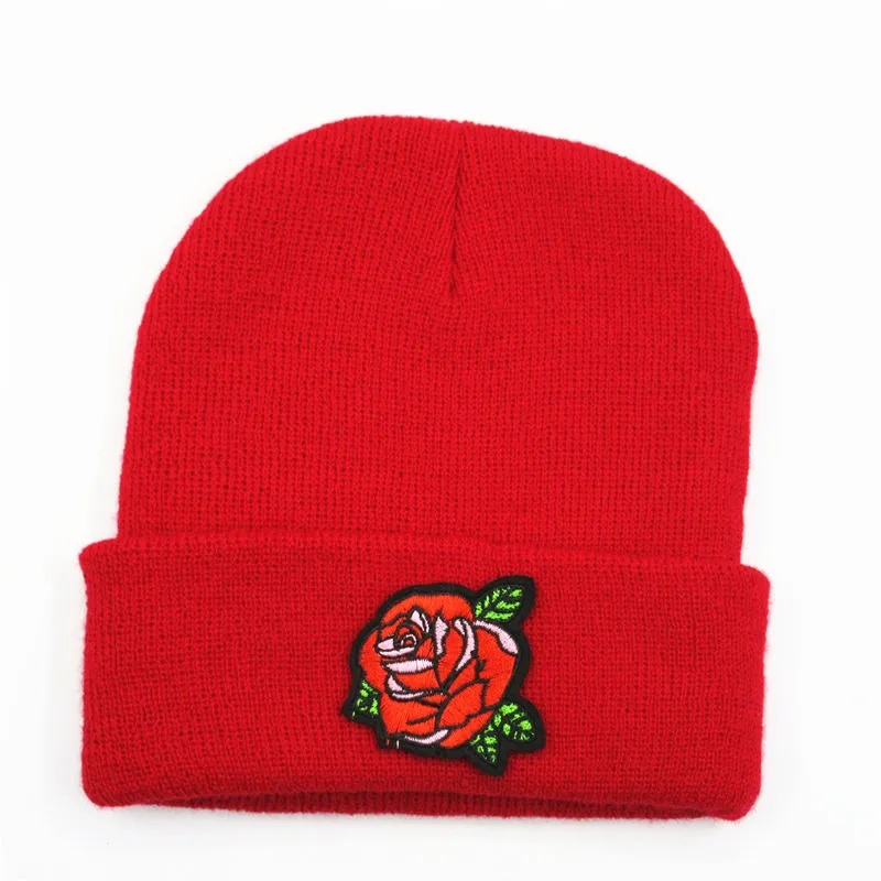 

Rose flower embroidery Thicken knitted hat winter warm hat Skullies cap beanie hat for men and women 188