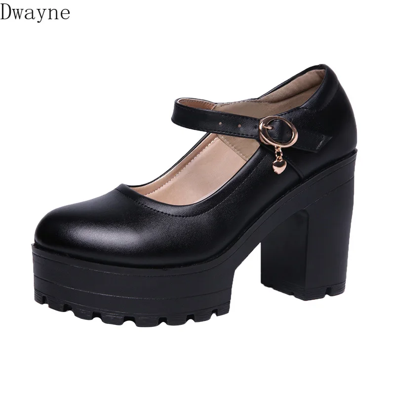 Женские туфли на толстой подошве кожаные больших размеров с круглым носком и