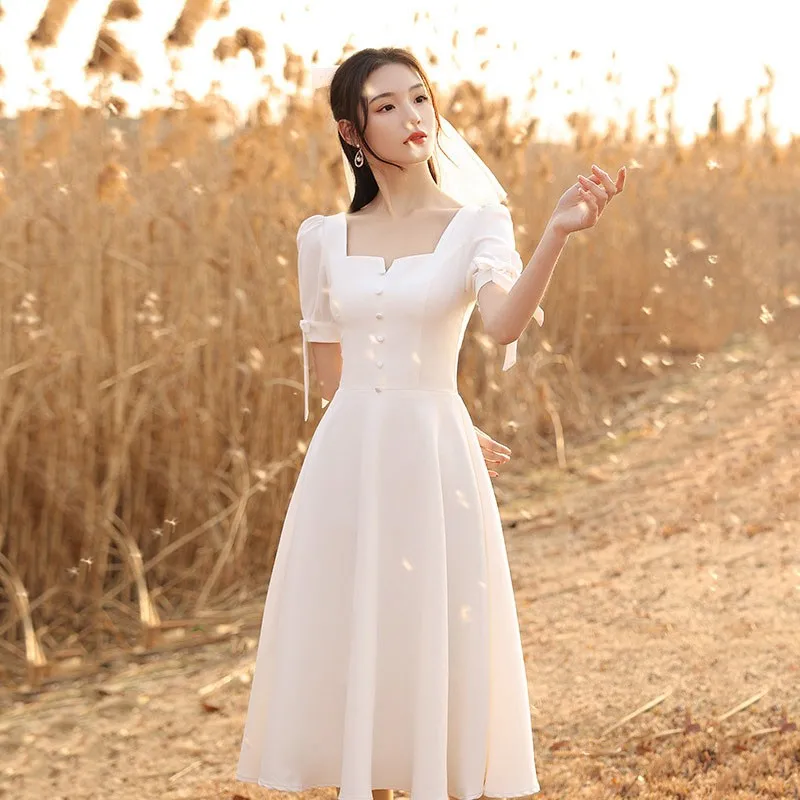 Женское шифоновое платье-Ципао с бантом белое кружевное платье