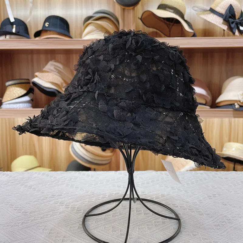 202105-YY new summer   spring light  fairy  sequins  petals leisure lady bucket cap women  fishermen hat
