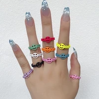 2021 fashion ins colorful ring sweet and cute lady smiley ring hollow acrylic jewelry wholesale direct sales