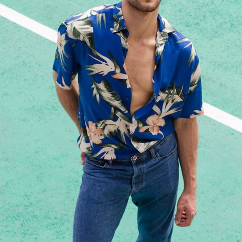 

Vintage Style Floral Print Loose Casual Shirts Men Summer Fashion Short Sleeve Top Buttoned Cardigan New Hipster Hawaiian Shirt