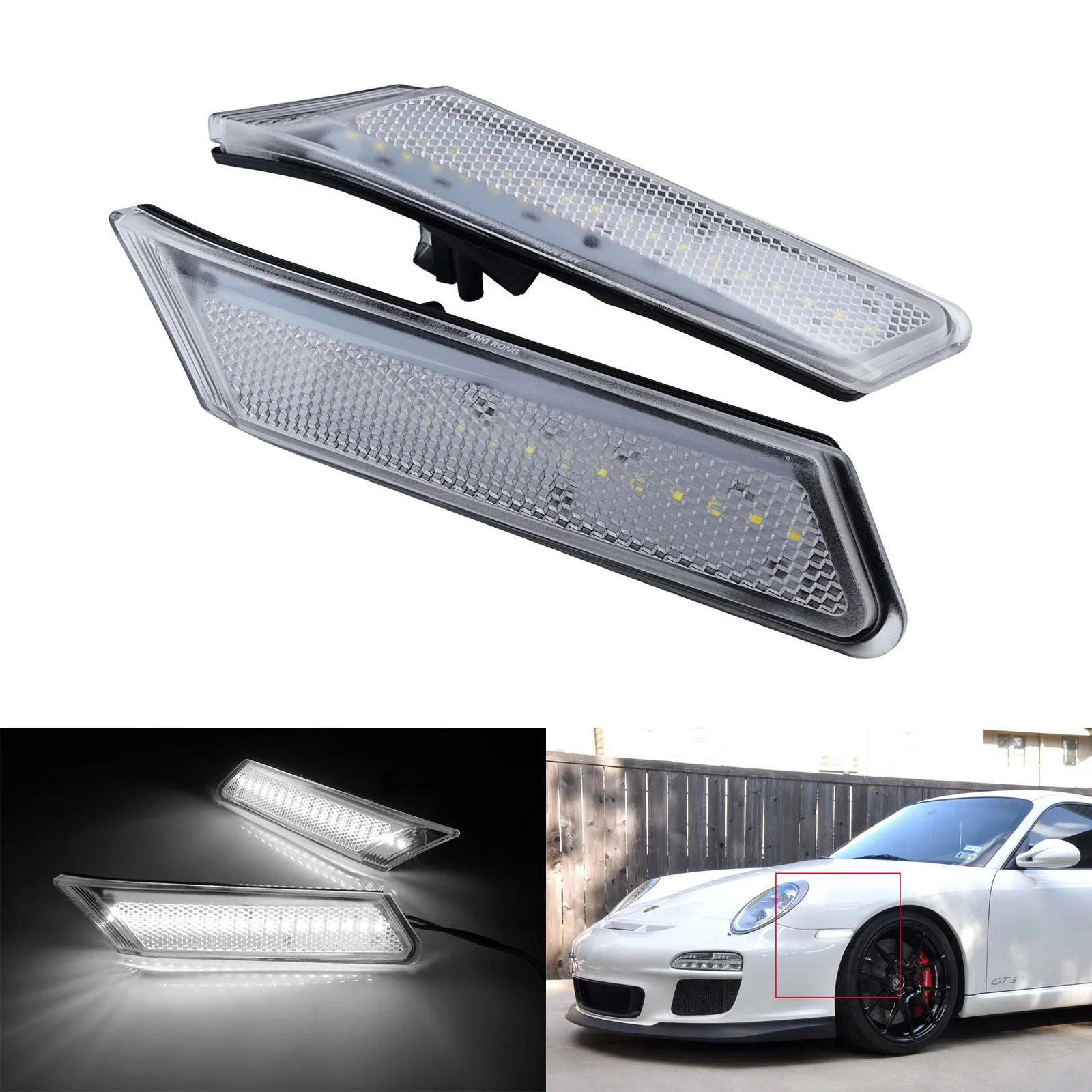 ANGRONG 2x Weiß LED Anzeige Seite Marker Blinker Lichter Für Porsche 911 987 Cayman