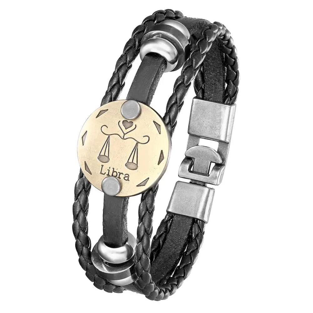 Мужской кожаный браслет 12 знаков зодиака в стиле ретро | Украшения и аксессуары
