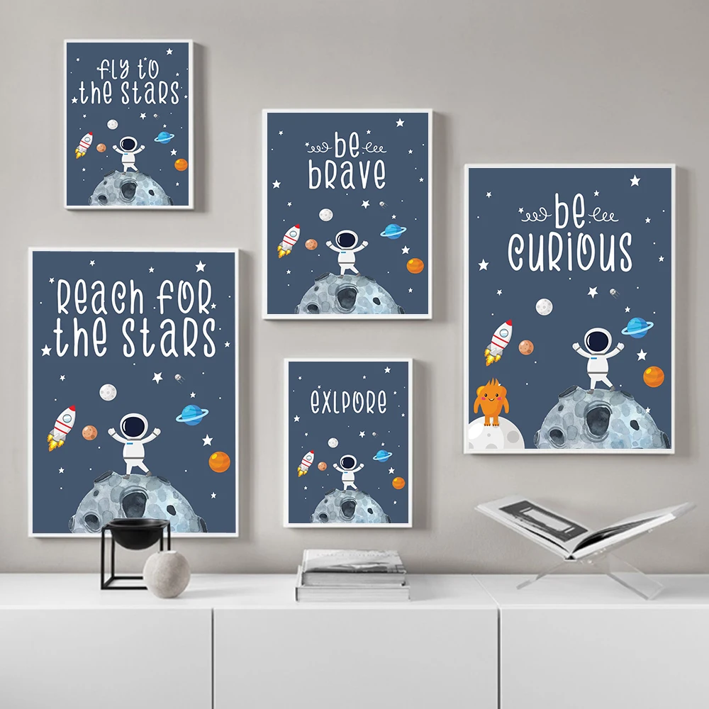 

Космическая искусство стены детской комнаты, Картина на холсте, плакаты и принты, настенные картины, декор детской комнаты