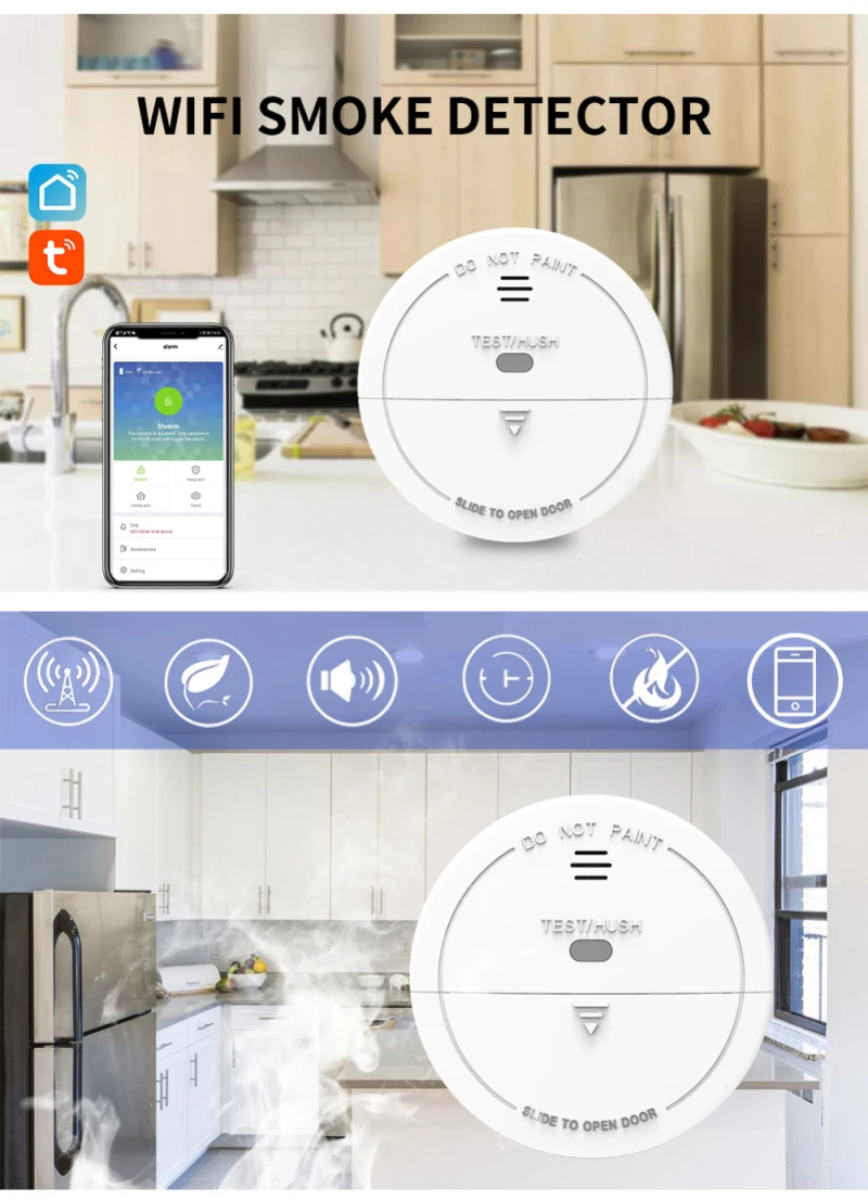 Tuya WiFi Smoke Detector Fire Alarm Independent Sensor For Home Office Security Photoelectric | Безопасность и защита