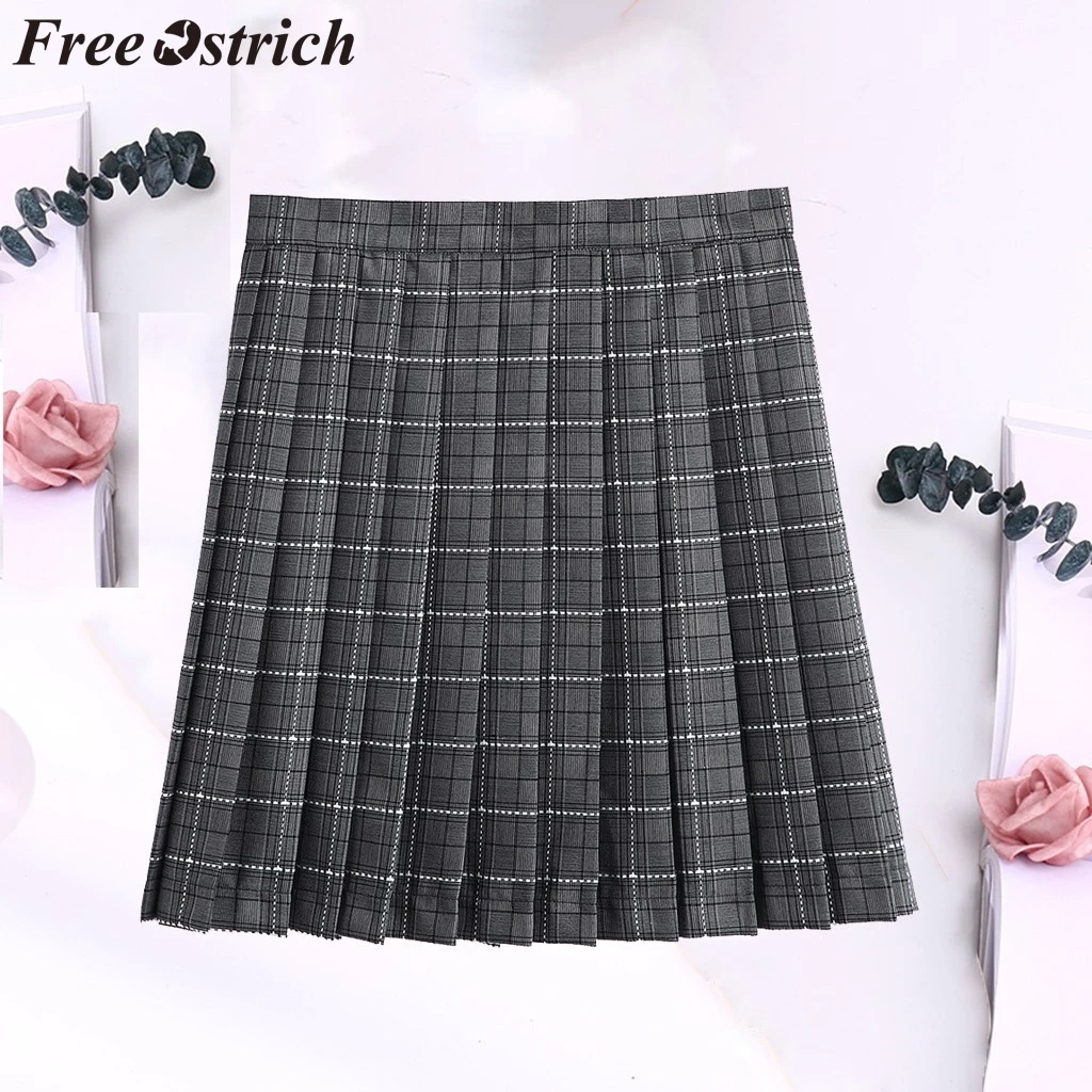 Бесплатная Страусиная Женская юбка темно синяя клетчатая с принтом в духе