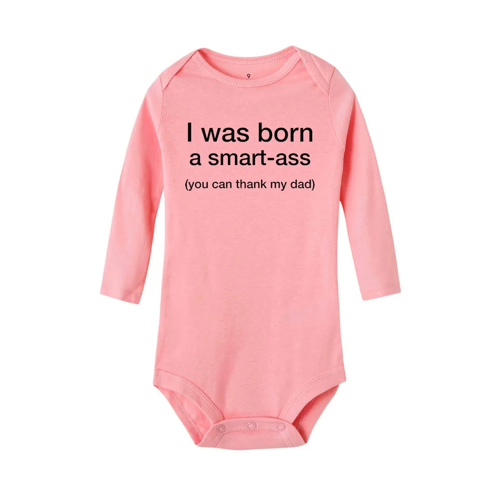 Детские комбинезоны с забавными надписями «I Was Born A Smart-ass», осенняя хлопковая одежда, комбинезон для новорожденных мальчиков и девочек, комбинезон с длинными рукавами