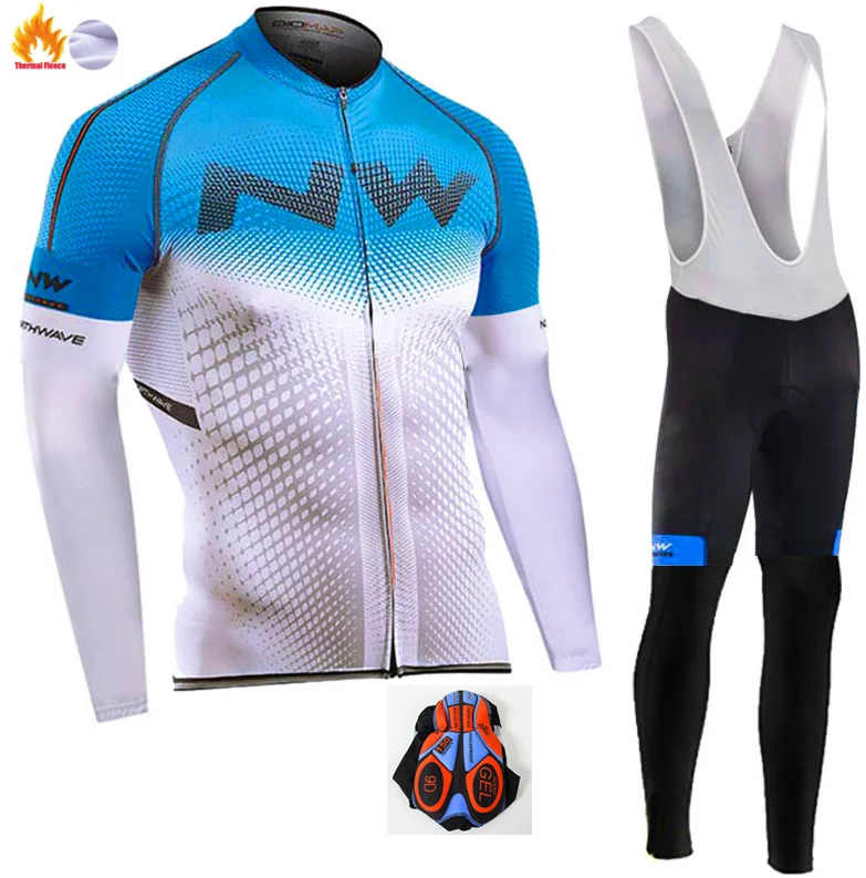 Fleece set Northwave NW Мужская Зимняя шерстяная майка для велоспорта, комплект с длинным рукавом, шорты для велоспорта, Спортивная рубашка, набор NW - Цвет: Fleece set