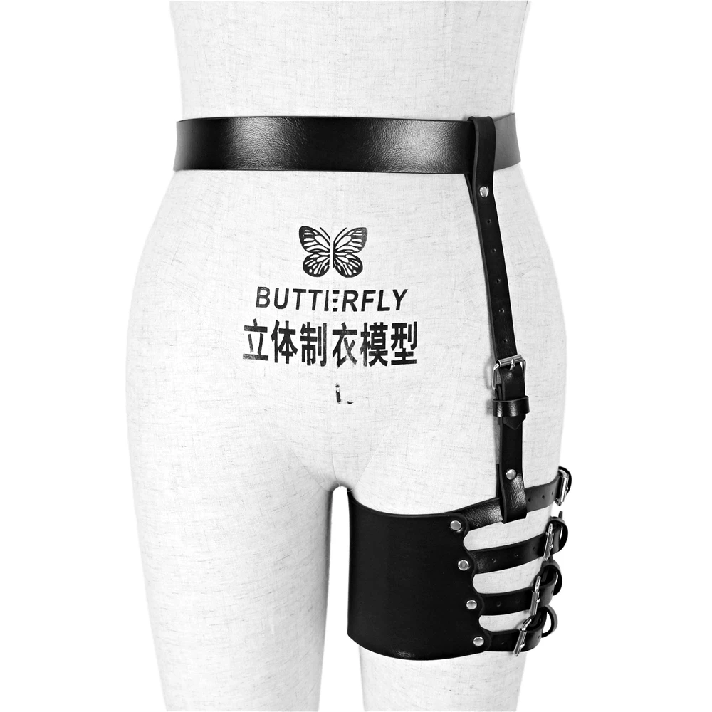 

UYEE Women Suspender Belts New Goth PU Leather Leg Lingerie Fetish Bondage Leather Harness Thigh Garter Gothic Adjustable LP-030