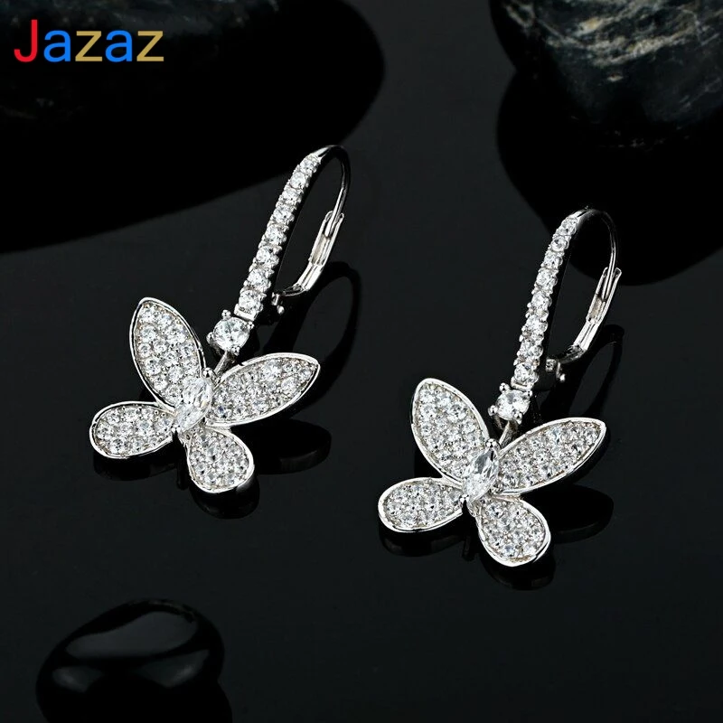 

Jazaz Fine 100% 925 Sterling Silver Sparkling High Carbon Diamond Butterfly Drop Earrings For Women Wedding Fine Gifts B0403