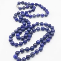 8mm long round blue lapis lazuli necklace natural stone rope chain beads neckwear women jewelry making design alloy clasp 36inch