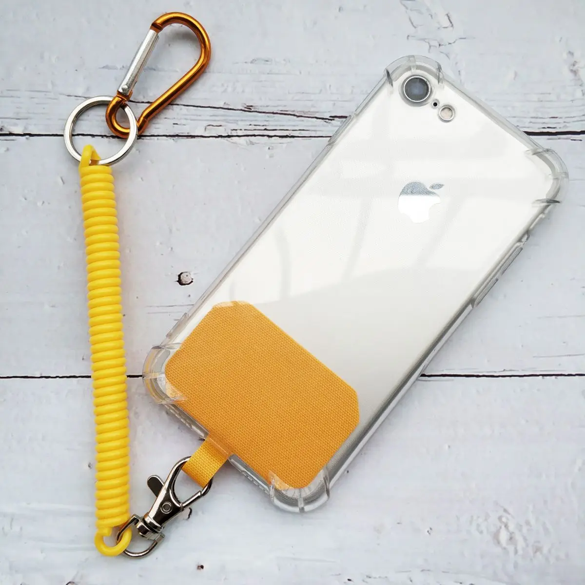 

DOYMWUER Cell Phone Lanyard with Telephone Coil, Yellow Safety Strap Fit Most Smartphones with Anti-lost Phone Lanyard Patch