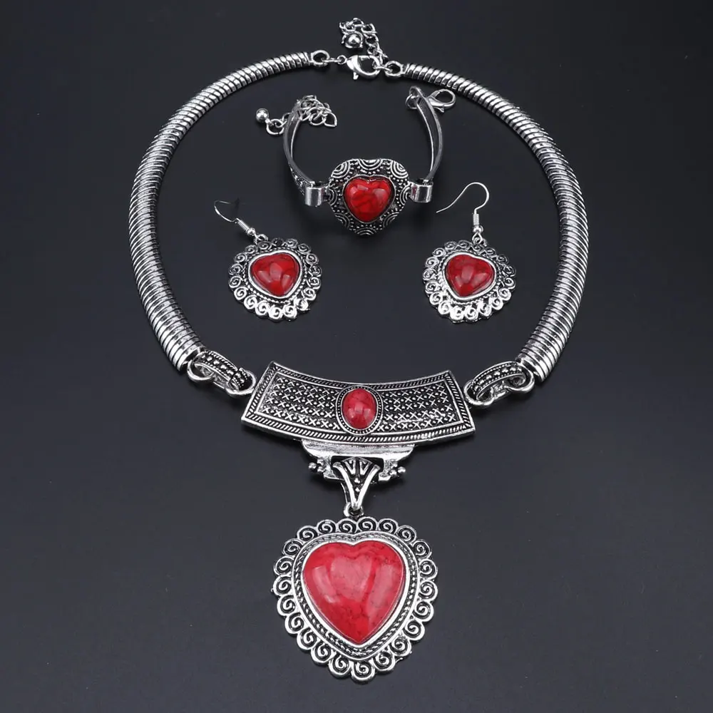 Винтажный Ювелирный Комплект из колье сердца и браслета | Украшения аксессуары