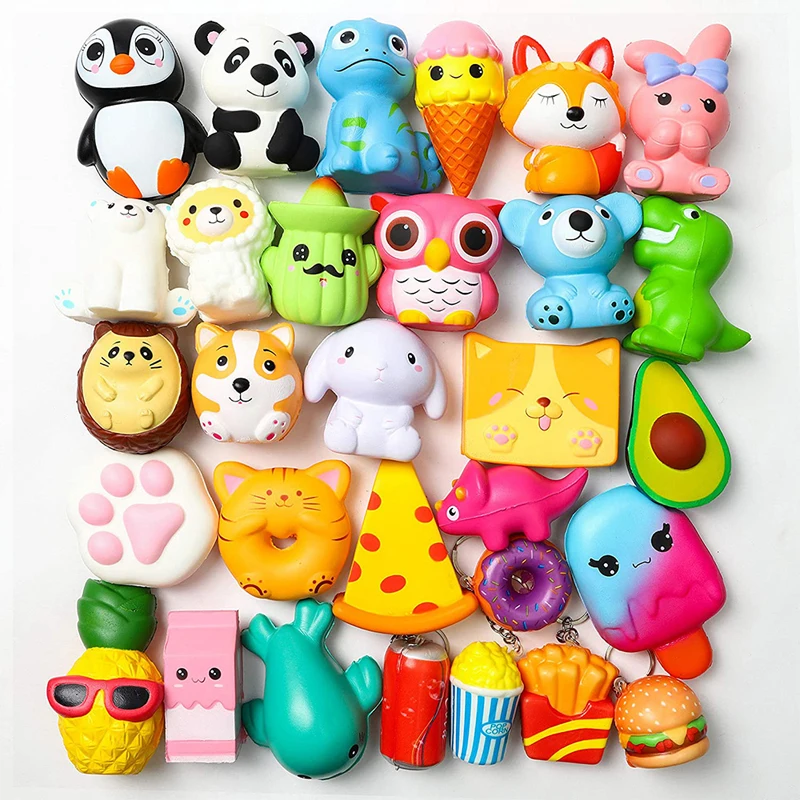 

Party Squeeze Toys 25Pcs Jumbo 5Pcs Mini Food Keychain Cola Panda Donuts Slow Rising Stress Relief Ball Toy Gifts for Kids