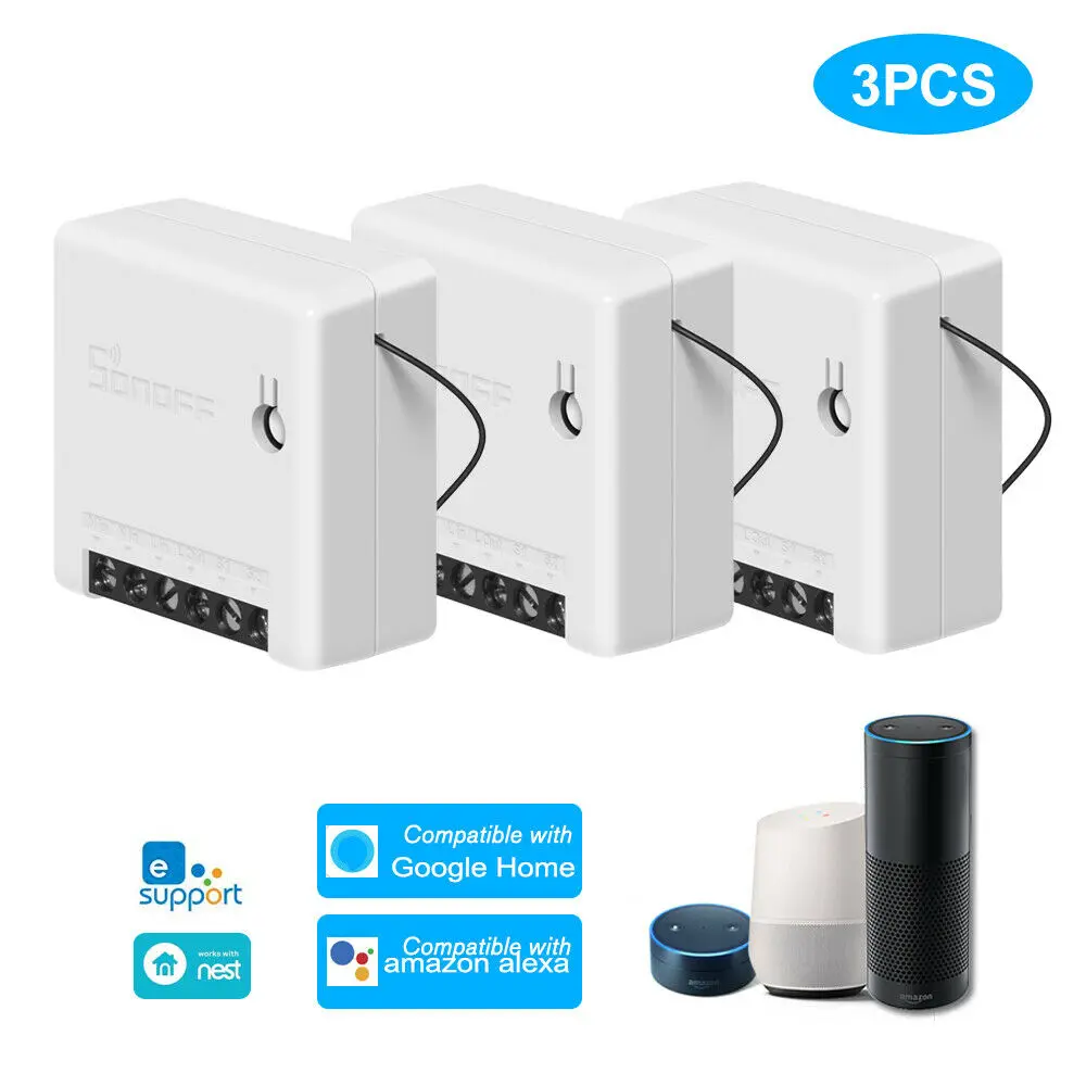 3 pcs SONOFF мини Wifi умный переключатель модуль 110-240 в контрольный Лер светильник с таймером переключатель голосового управления работа с Amazon Alexa Google Home - Комплект: 3 pcs