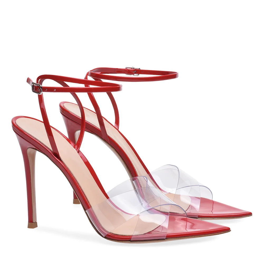 

PVC women's cross strap super high heel pointed sandals banquet shoes Chengdu straight