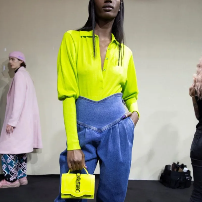 MONMOIRA Fluorescent Green Knitted Pullovers Women Autumn Lantern Sleeve Rose Knitwear Girls Chic Casual Sweaters cws0327-5 | Женская