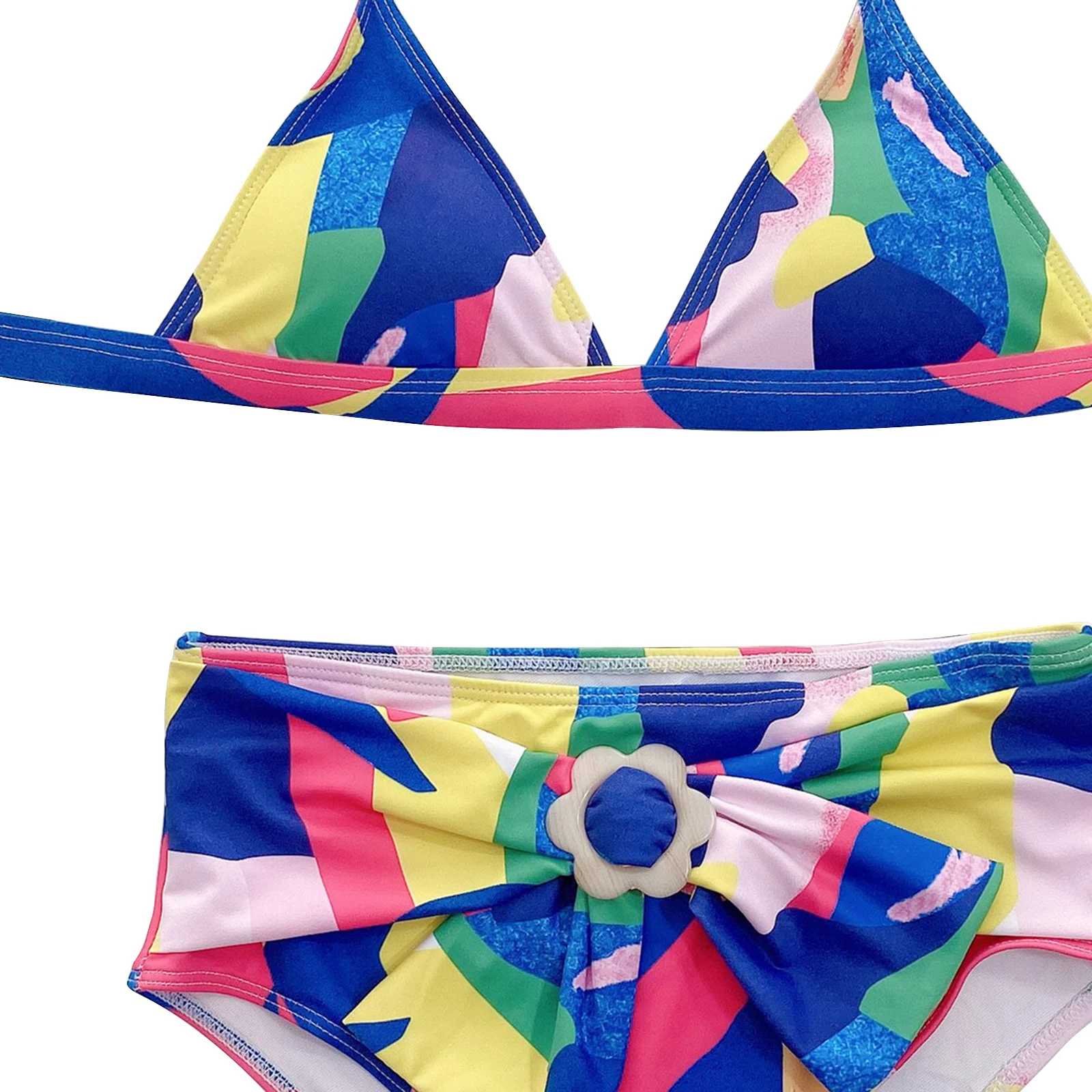 

Women Split Swimsuit Set Digital Print Deep V-neck Padded Bikini + High Waist Panties for Summer Printed High Waist Sexy Bikini