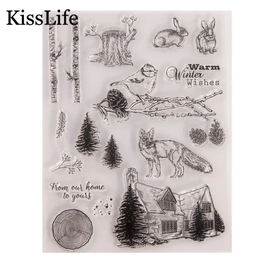 Милые кролики свинья птица на ветке дерево буквы замок дом чистые марки для