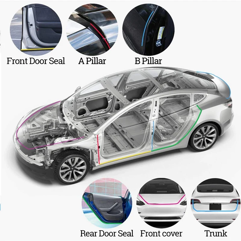 

for Tesla Model 3 Car Door Seal Strip Kit, Soundproof Rubber Weather Draft Wind Noise Reduction Strip Accessories