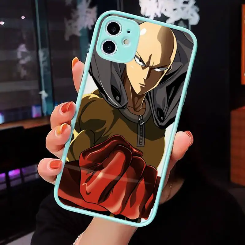 

Anime One Punch Man Phone Case For iPhone 12 11 Mini Pro XR XS Max 7 8 Plus X Matte transparent blue Back Cover