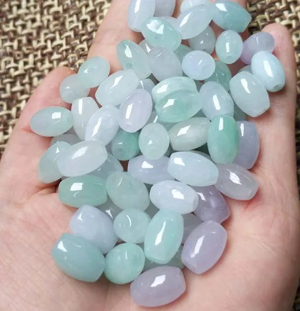 

25pcs 6*9mm Emerald ice violet light green loose pearl natural Bashan jade rice bead + free mask 10pcs /bag