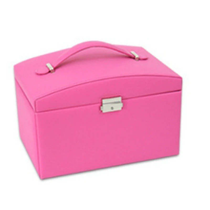 

Four-Layer Three-Zipper Large Jewelry Box Plush PU Leather Portable Jewelry Storage Box with Mirror Jewelry Box