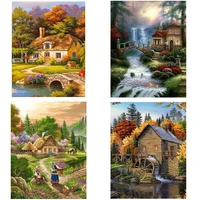 diy 5d diamond painting forest houses cross stitch scenery diamond embroidery full round drill art wall home decor gift