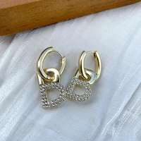 retro luxury metal rhinestone b letter pendant earrings 2021 trend womens fashion jewelry banquet holiday jewelry decoration