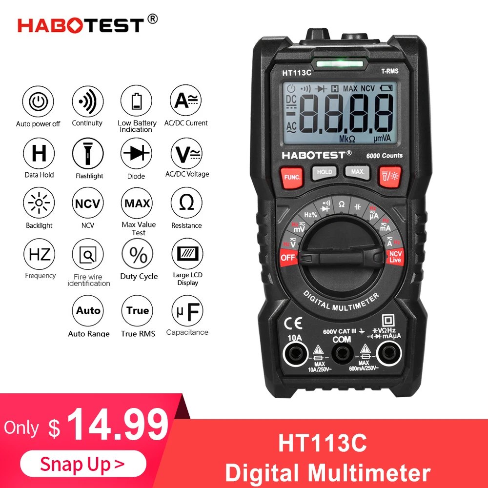 HABO Тесты HT113A/B/C цифровой мультиметр Авто Диапазон True RMS 6000