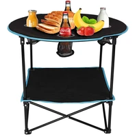 outdoor folding table travel camping picnic collapsible round table with 4 cup holders and carry bag