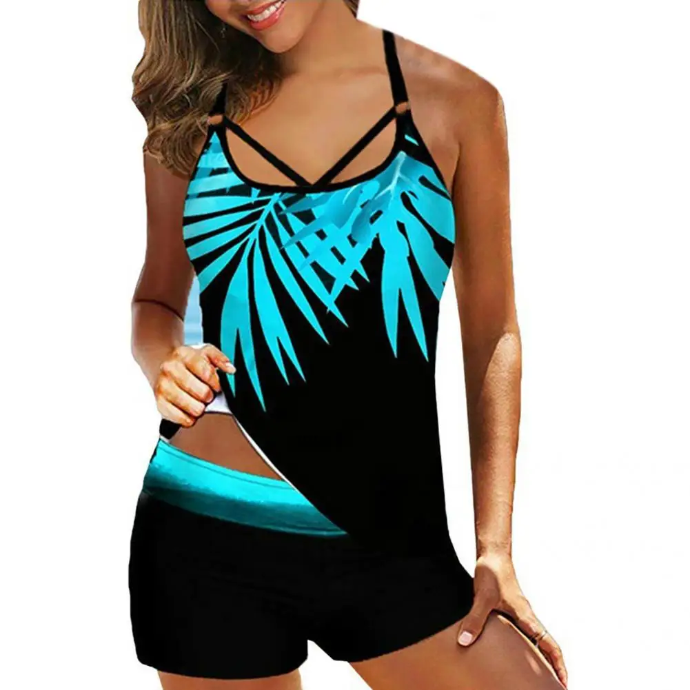 

Elastic Comfy Padded Top Tummy Control Boyshorts Bathing Suit Swimwear