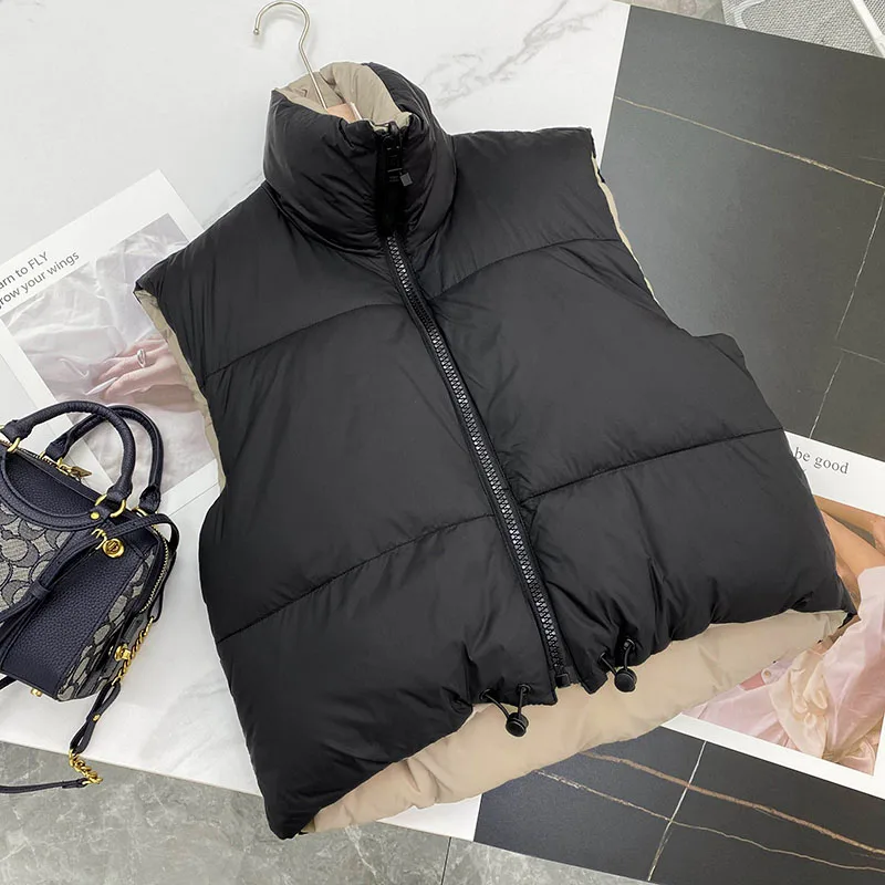 

Women Vests Warm Sleeveless Parkas Waistcoats Women Casual High Collar Down Vest Jacket Female Outerwear Short Cotton Top