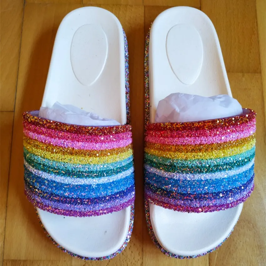 Roni Bouker Fashion New Women's Summer Outdoor Slides Shoe Women Glitter Slippers Shoes Woman Slipper Flip Flops Size 41 | Обувь
