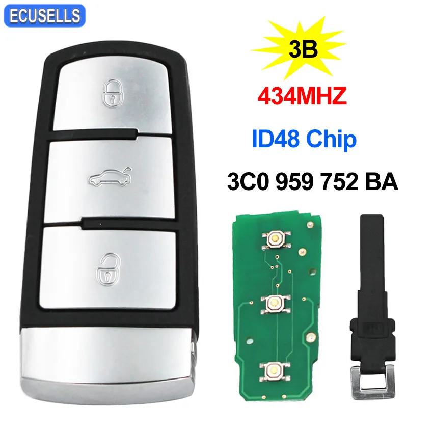 3 кнопки дистанционного ключа умный Автомобильный ключ 434 МГц ID48 чип 3C0 959 752 BA для