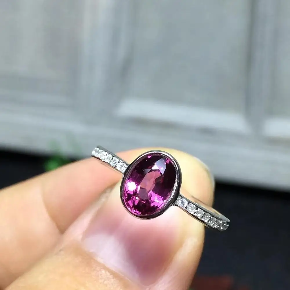 Natural Magnesium Aluminum Garnet Oval S925 Sterling Silver Ring is Simple and Elegant for Women Free Shipping | Украшения и