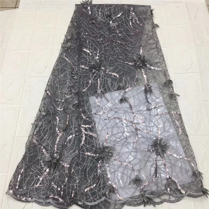 

African Net Lace Fabric 2020 High Quality Elegant Nigerian Wedding 3d flower Lace Fabrics sequins French Tulle Lace Material