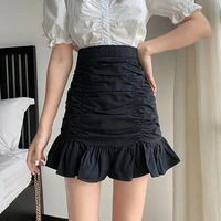 2021 new summer korean version of the small black slim fishtail skirt half length skirt