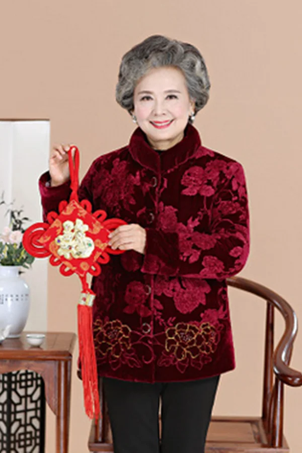 

2021 In the elderly cotton down jacket women's winter coat thickening plus cashmere