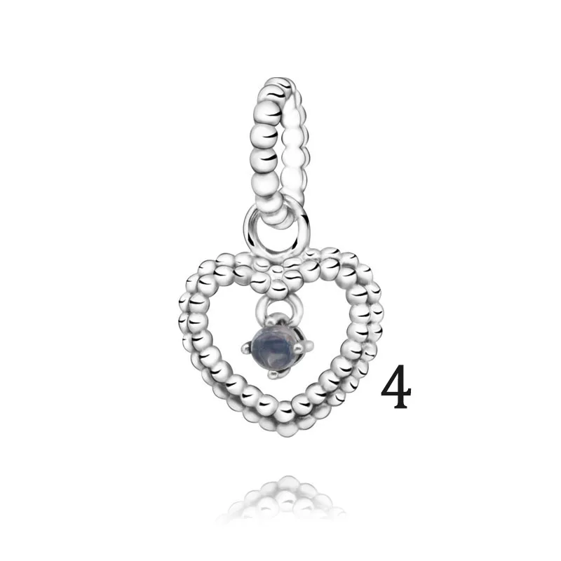 

New Arrvial 925 Sterling Silver Bead Crystals Birthstone Heart Dangle Charm fit Original Pandora Bracelets DIY Jewelry For Women