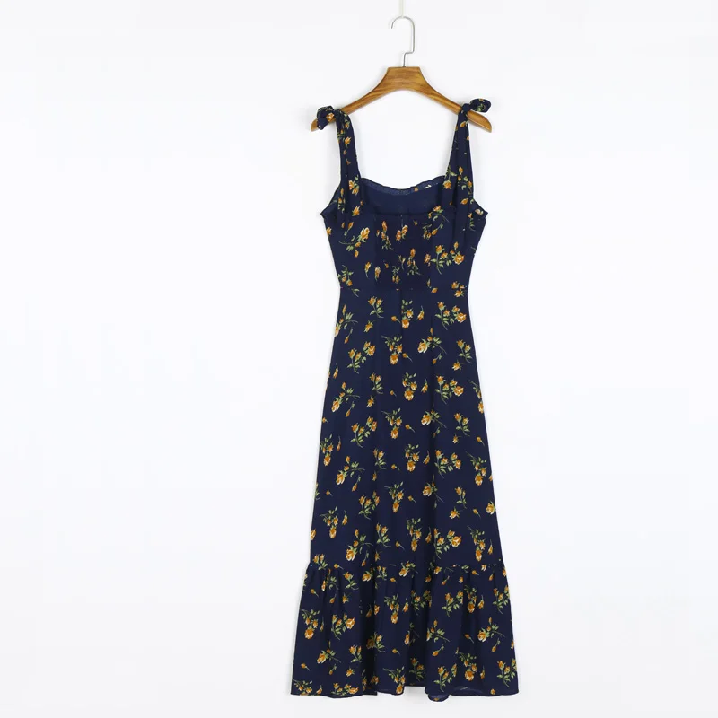 

Summer Women's Casual Flower Print Ruffled Slim Sling Dress Vestidos
