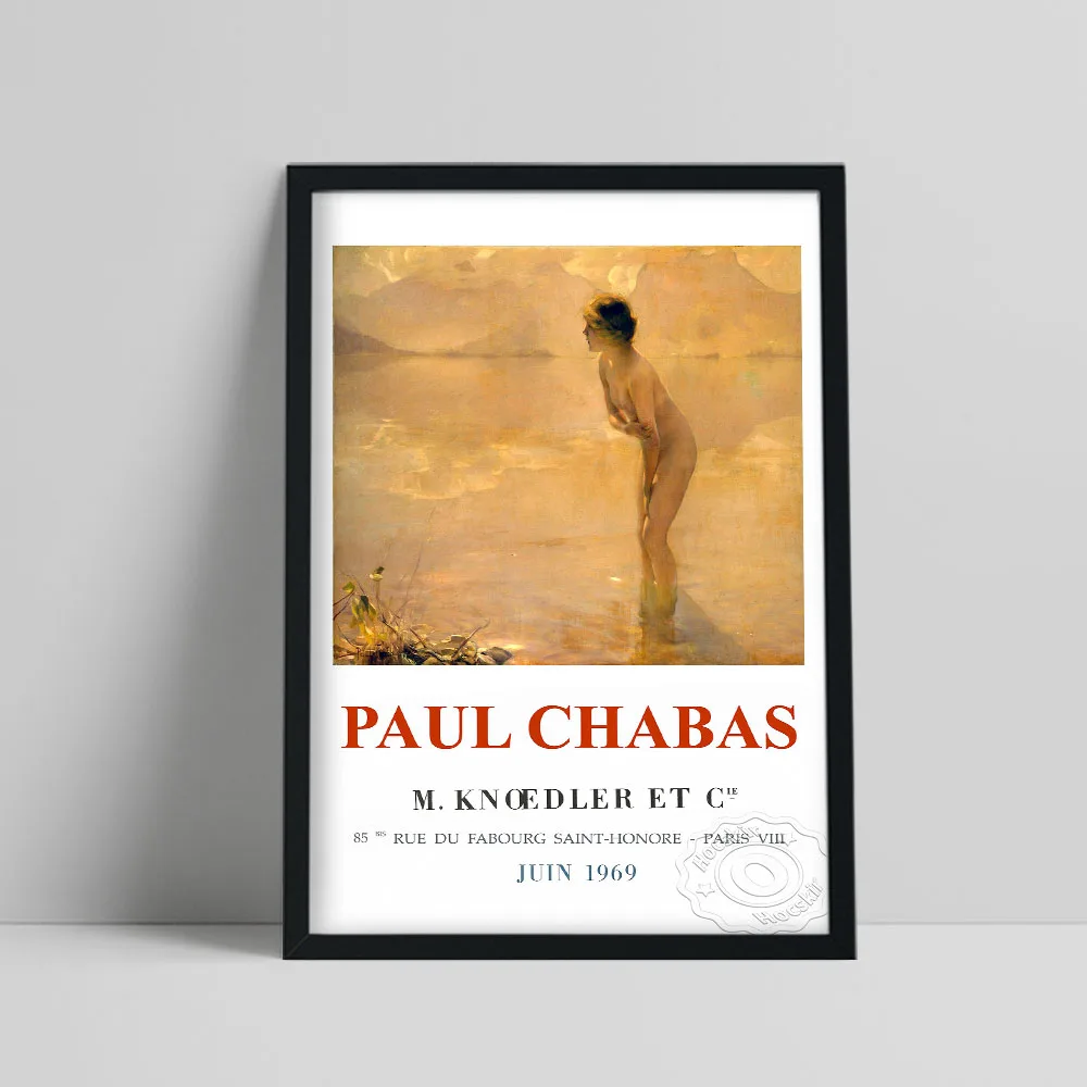 

French Exhibition Poster, September Morn Paul Emile Chabas Painting, Chabas Young Woman Stand The Shallow Water Of A Lake Prints